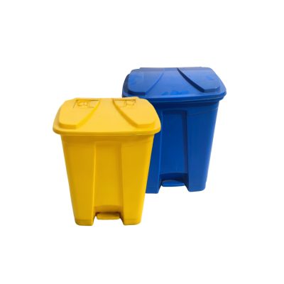 Basurero con pedestal (amarillo-azul)